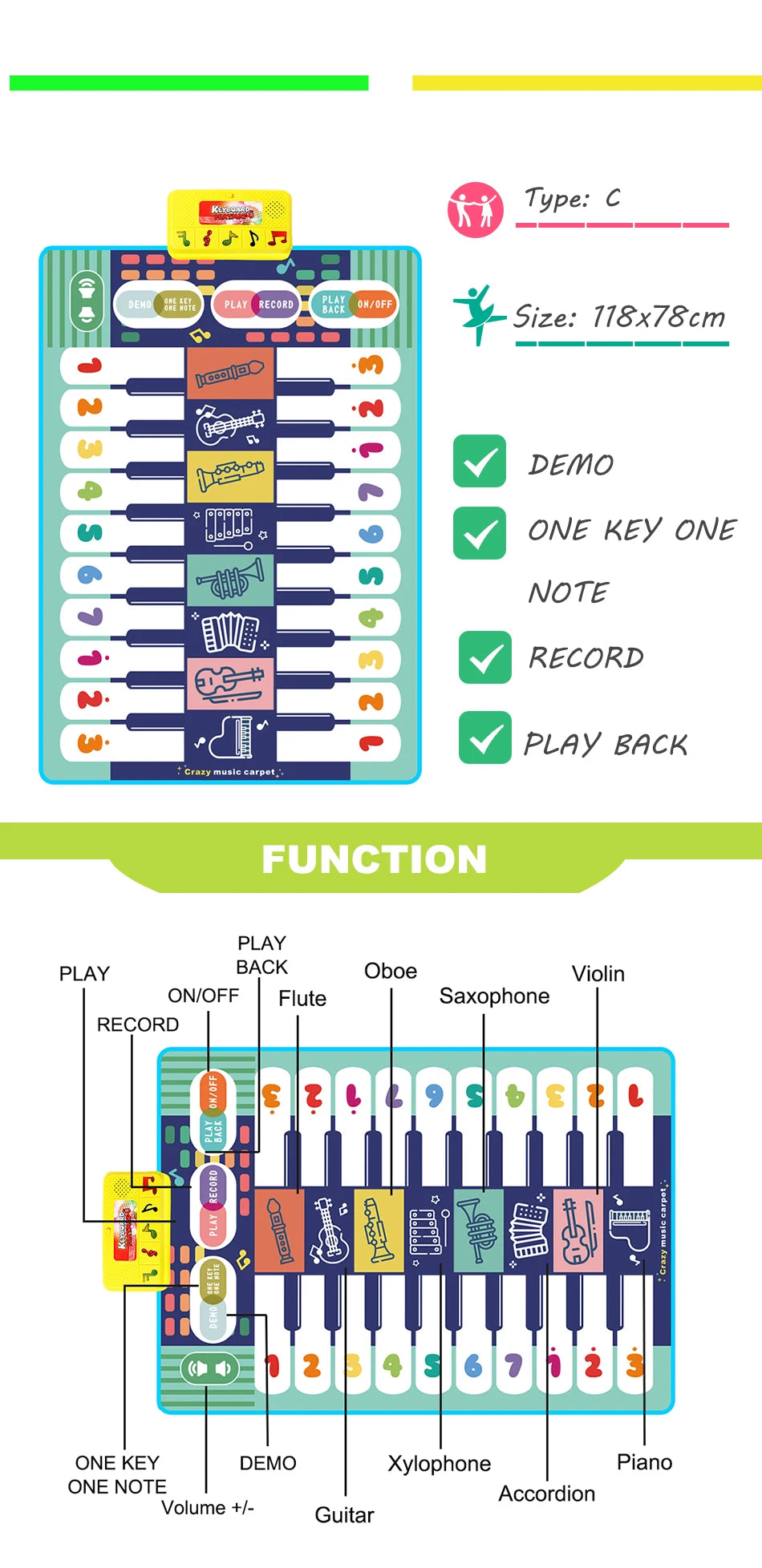 Big Fun for Little Feet – 20-Key Dance & Play Piano Mat ATTENTION delivery 7-10 working days
