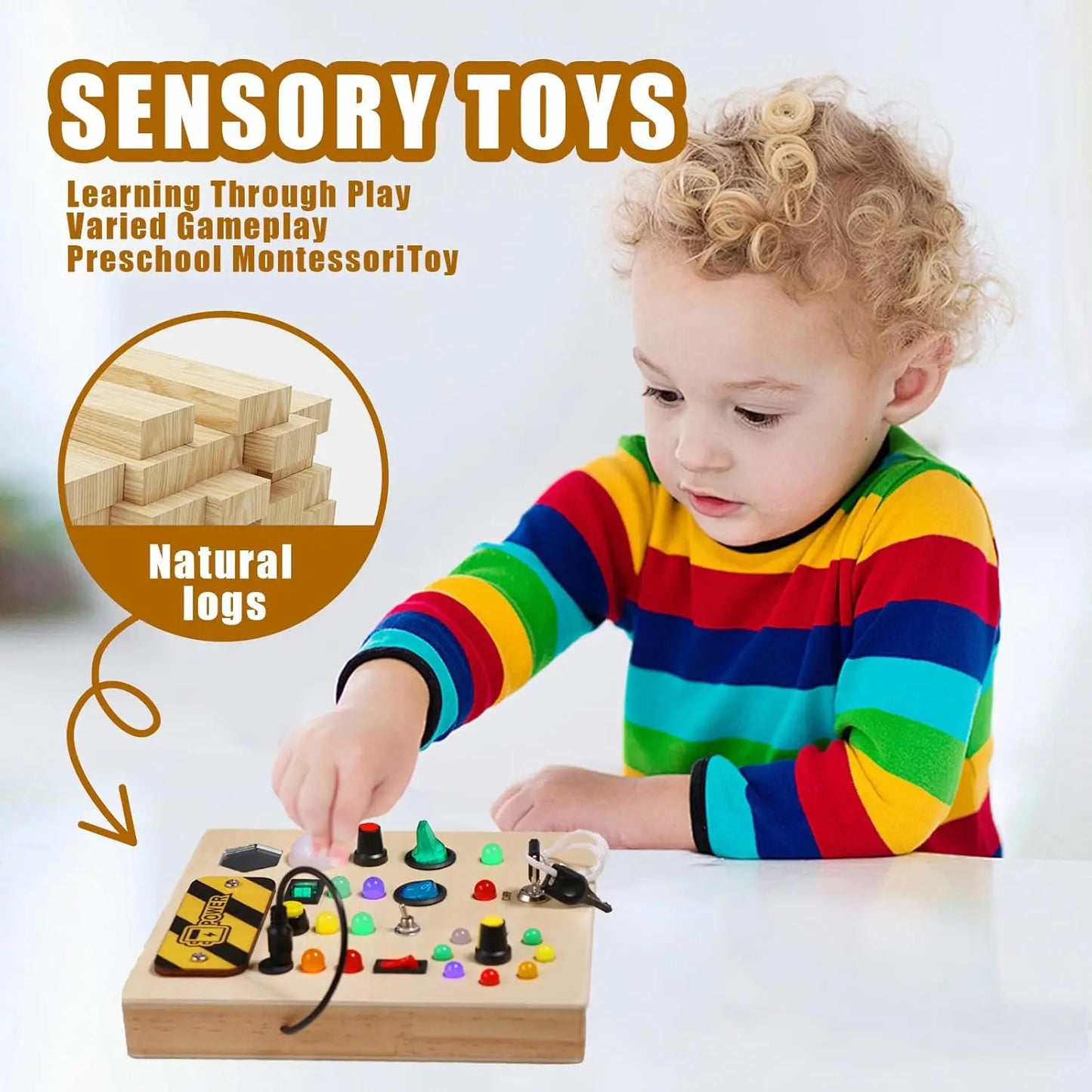 Montessori Wooden Busy Board with LED Lights & Buttons ATTENTION delivery 7-10 working days