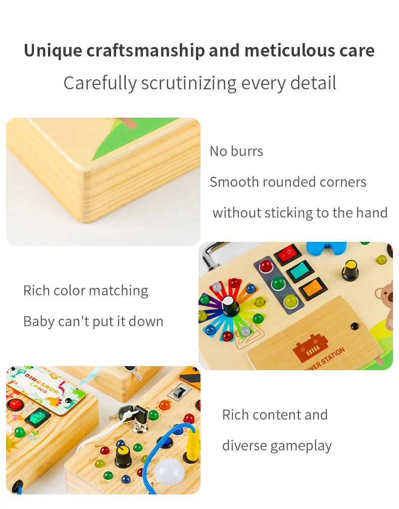 Montessori Wooden Busy Board with LED Lights & Buttons ATTENTION delivery 7-10 working days