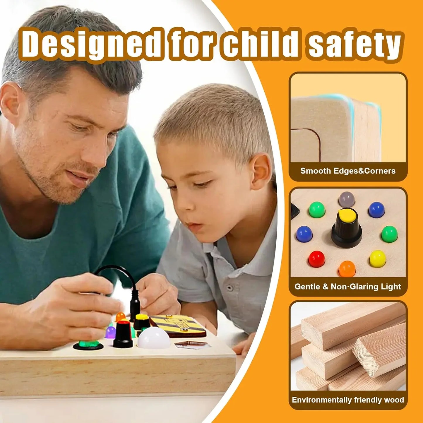 Montessori Wooden Busy Board with LED Lights & Buttons ATTENTION delivery 7-10 working days