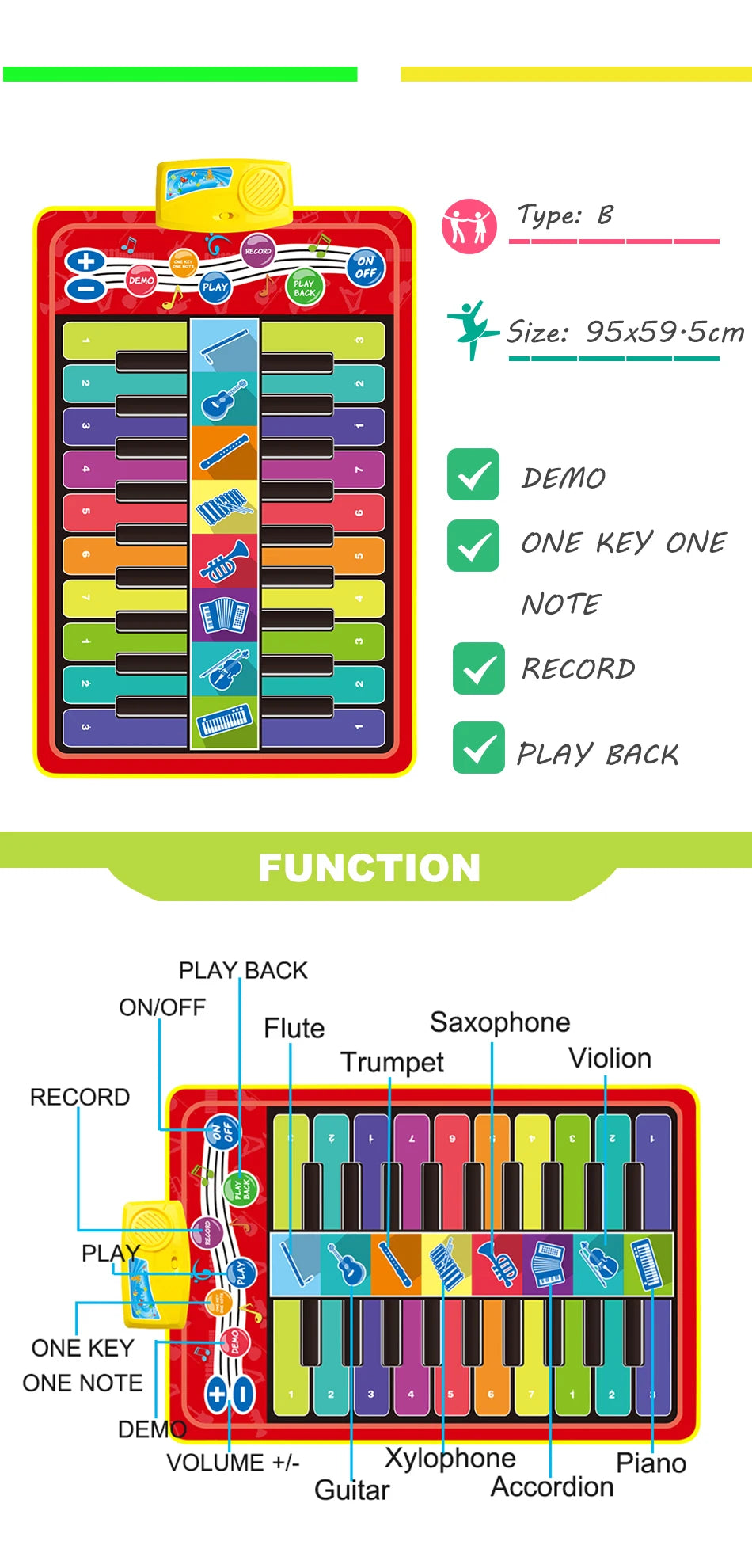 Big Fun for Little Feet – 20-Key Dance & Play Piano Mat ATTENTION delivery 7-10 working days