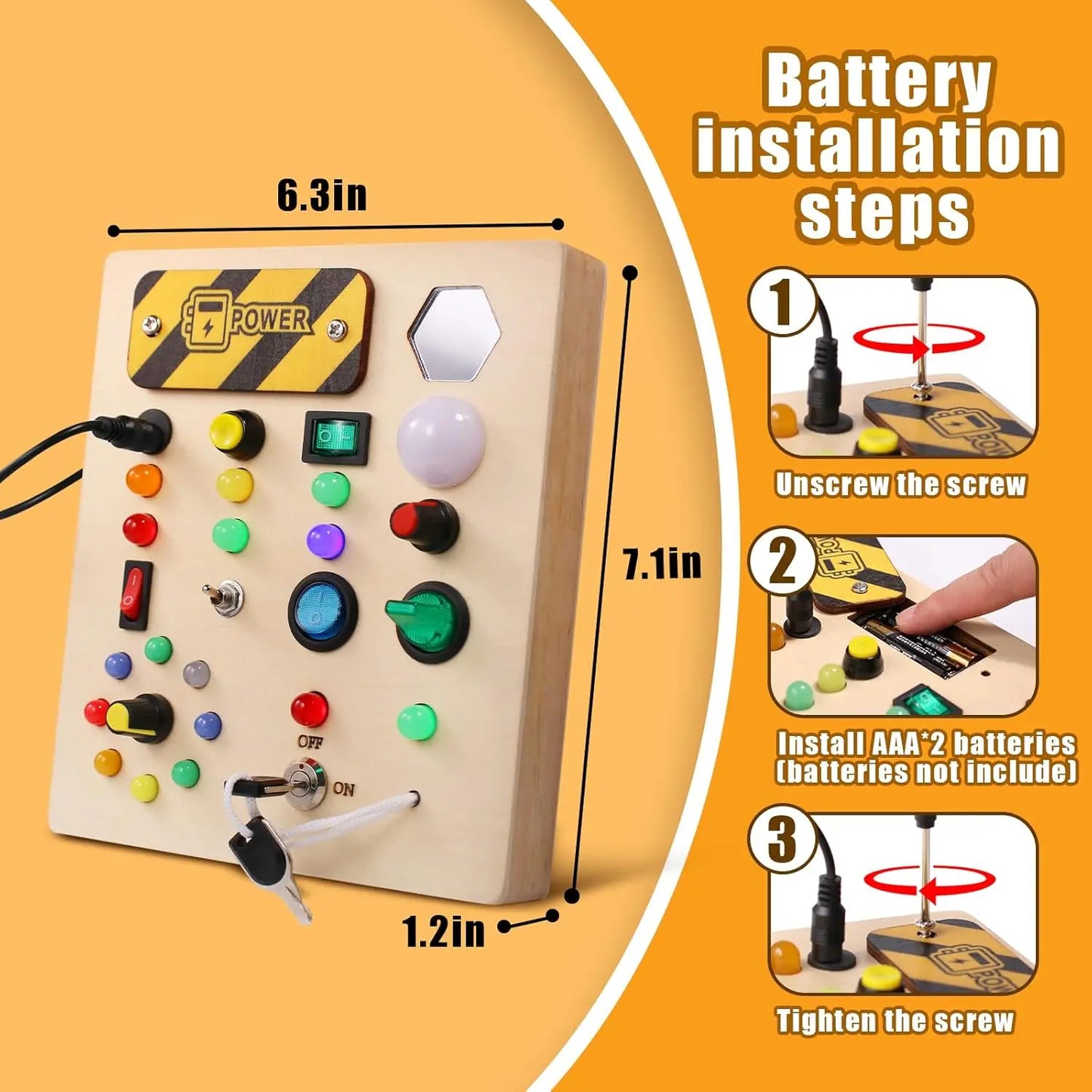 Montessori Wooden Busy Board with LED Lights & Buttons ATTENTION delivery 7-10 working days