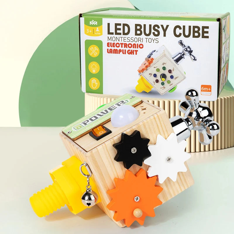 Montessori Wooden Busy Board with LED Lights & Buttons ATTENTION delivery 7-10 working days