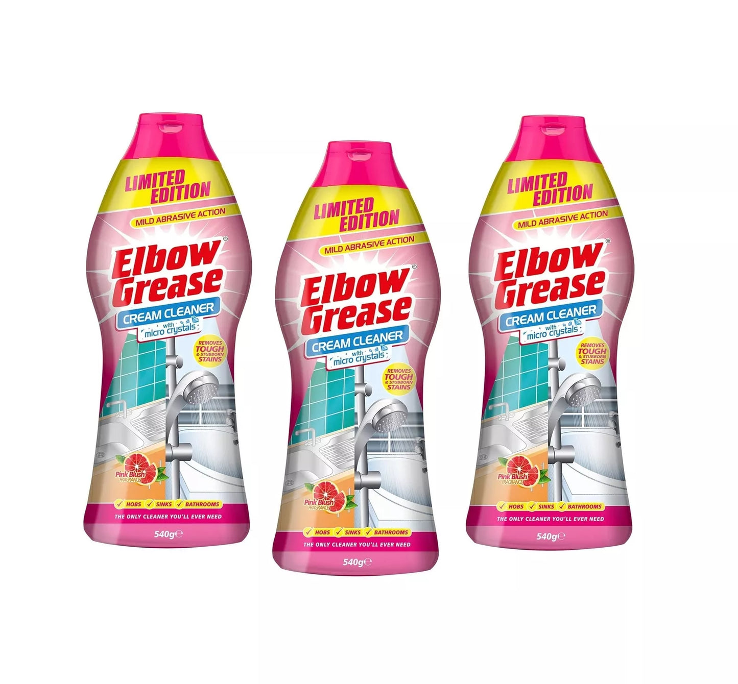 3 x Elbow Grease Cream Cleaner Pink Blush Mild Abrasive All Purpose Cleaner 540g