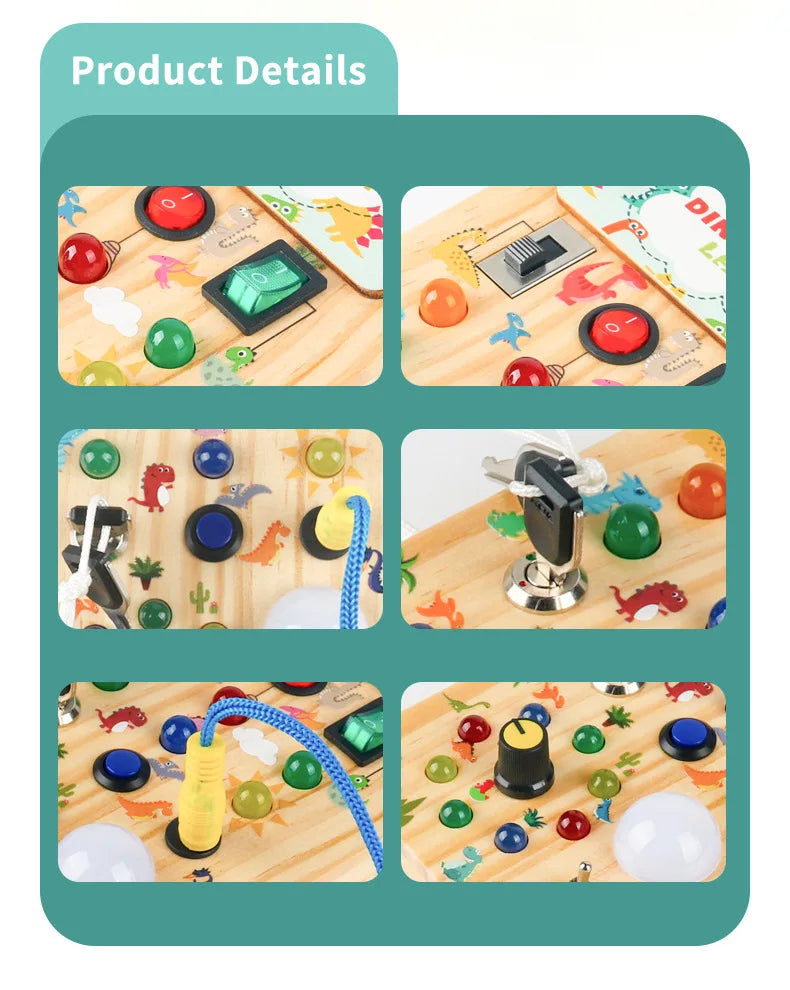 Montessori Wooden Busy Board with LED Lights & Buttons ATTENTION delivery 7-10 working days