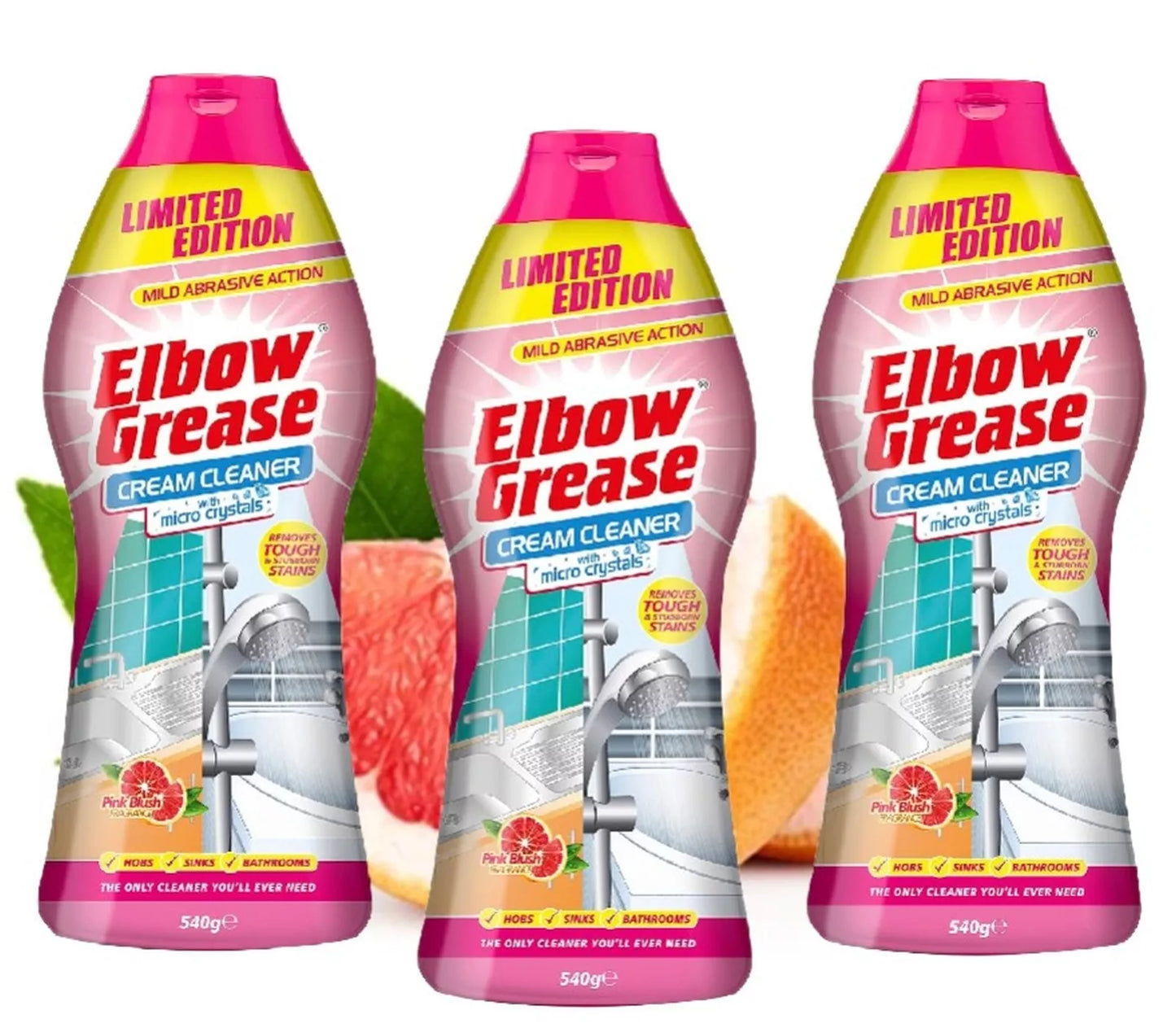 3 x Elbow Grease Cream Cleaner Pink Blush Mild Abrasive All Purpose Cleaner 540g