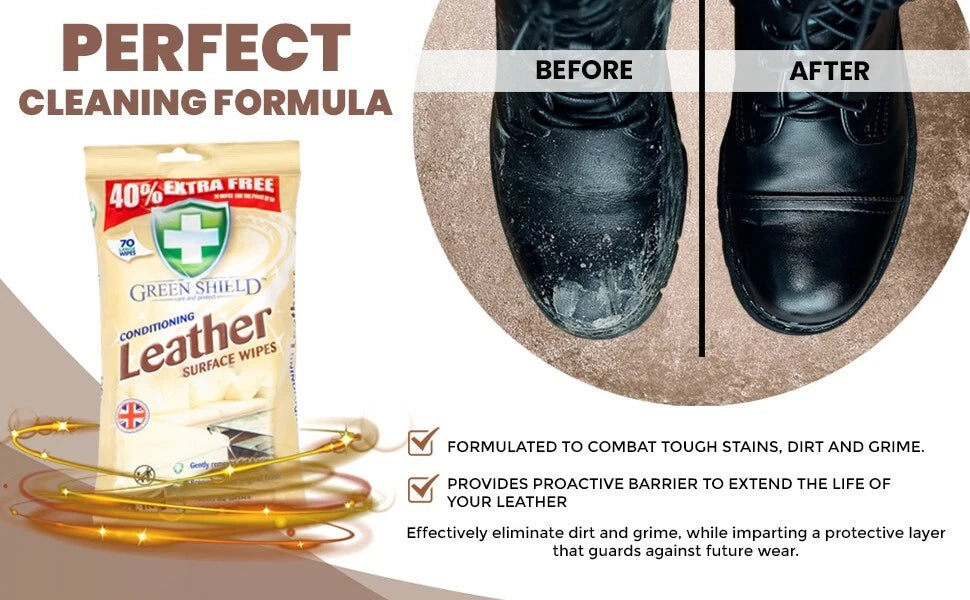 Green Shield Leather Surface Wipe Conditioning Dirt Grime Protect 210 Wipes